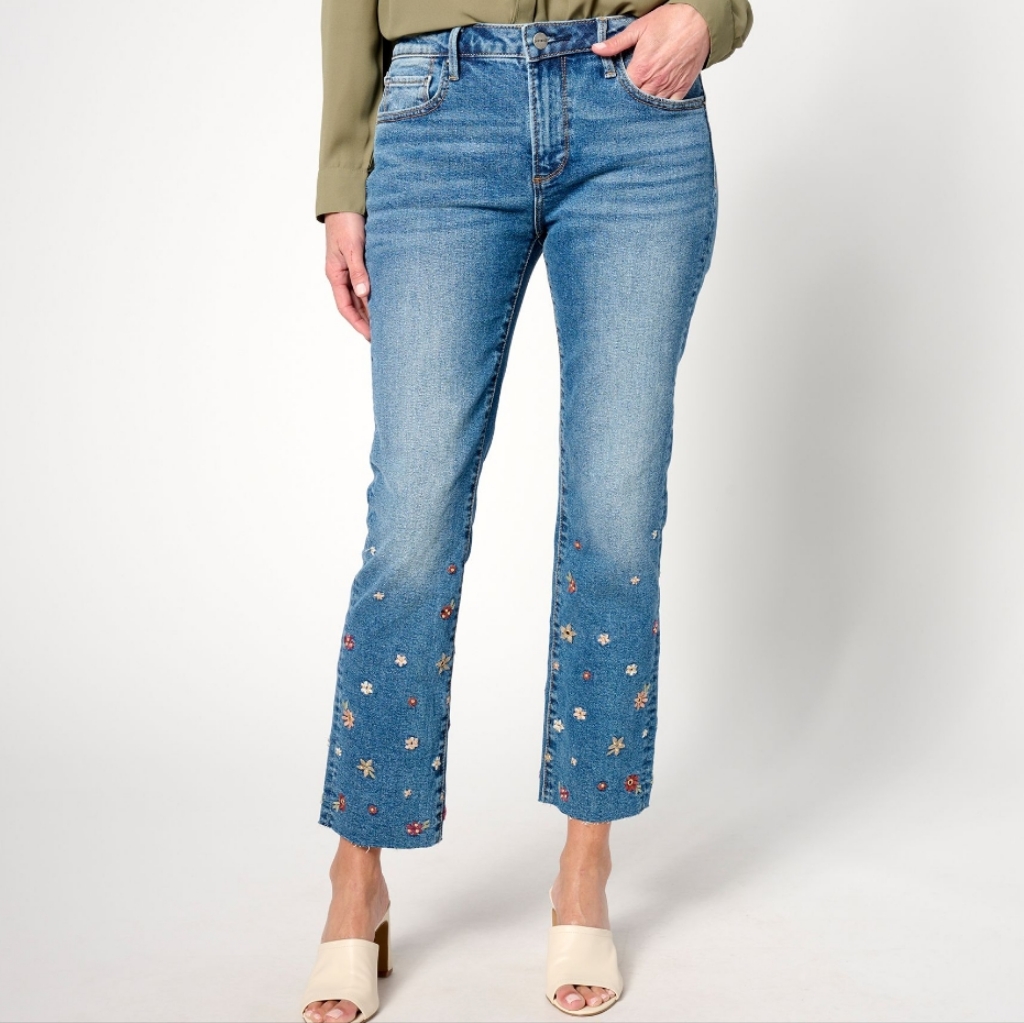 Driftwood Nwt Collette Embroidered Crop Straight Jean In Prairie